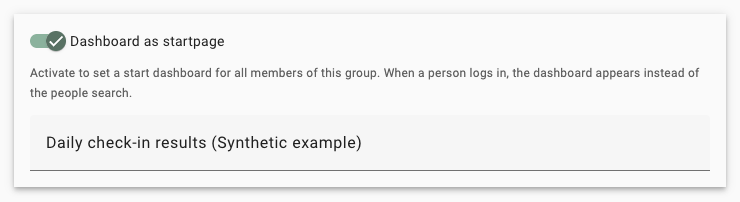 Group setting with the start dashboard switch enabled and a dashboard selected